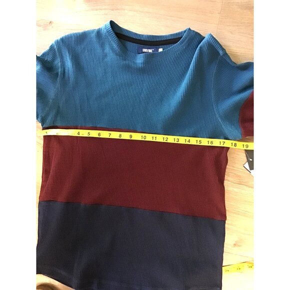 Univibe Colorblock Long Sleeve Crewneck Waffle Knit Shirt XL Cotton/Polyester Bl - Picture 6 of 7